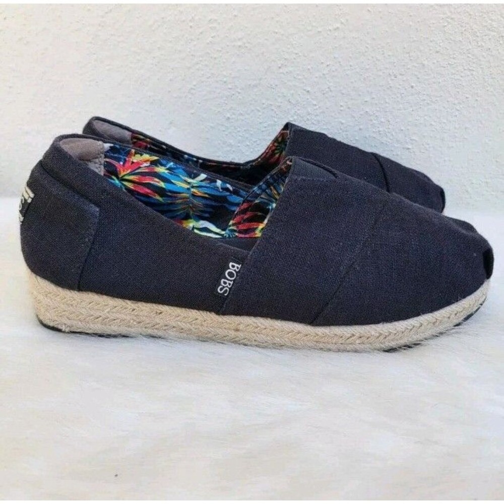 Bobs by Skechers Shoes Womens 9.5 High Jinx Wedge Espadrille 34101 Black Canvas